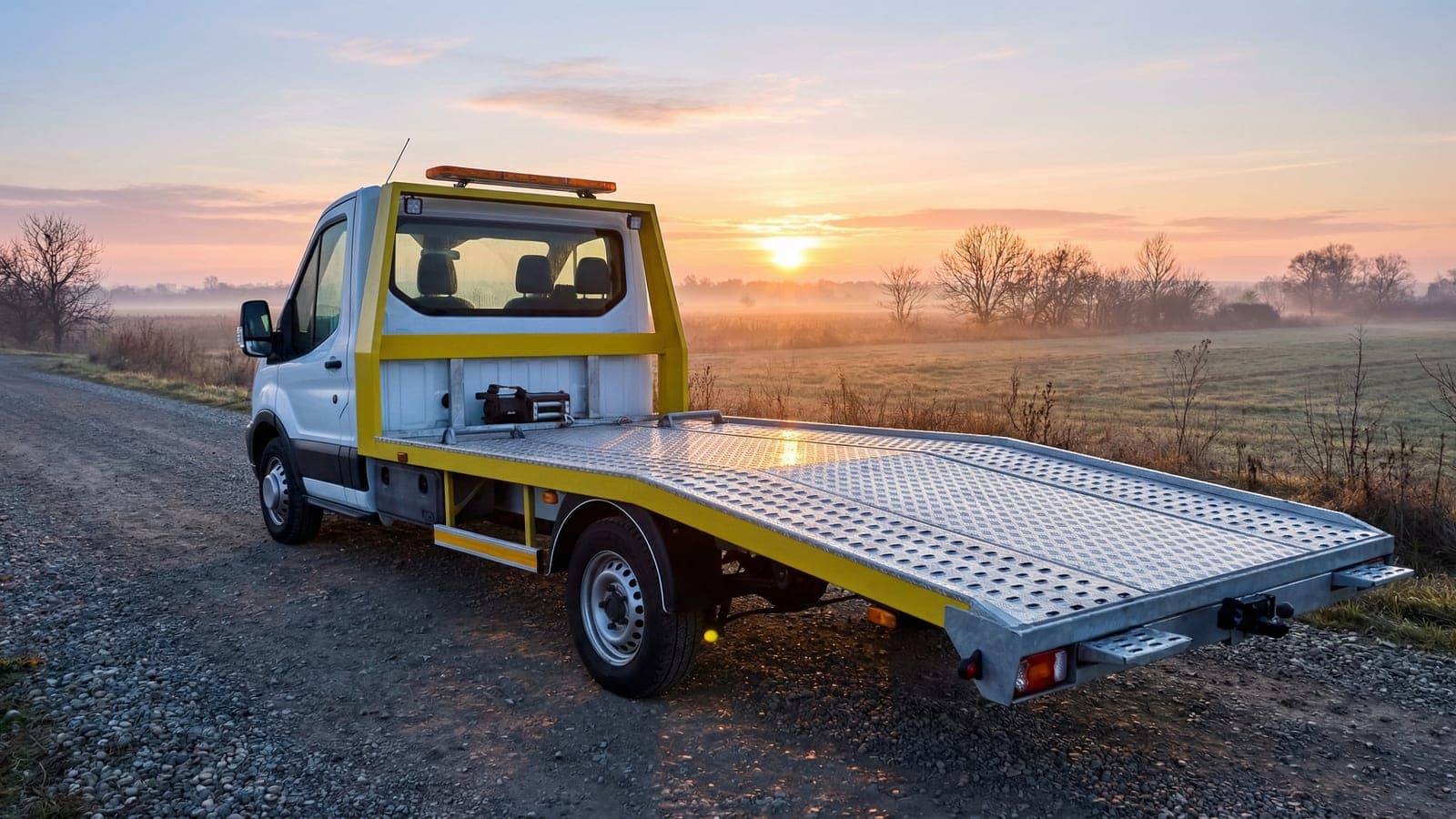 Platformă de tractare auto la răsărit pregătită de intervenție