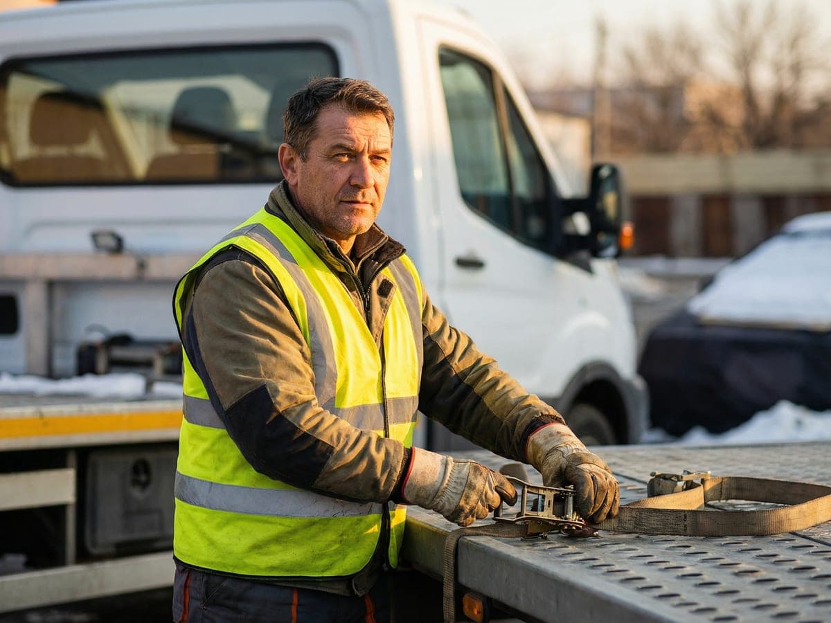 Operator profesionist de tractări auto la lucru